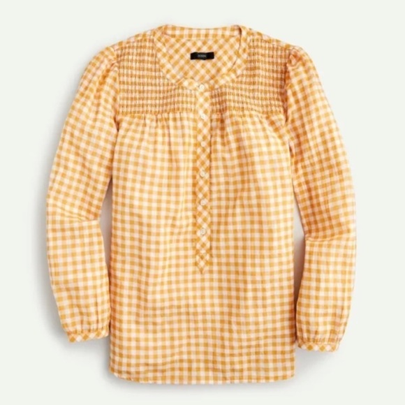 J Crew‎ Smocked Popover Top Crinkle Gingham size XS - Picture 1 of 8
